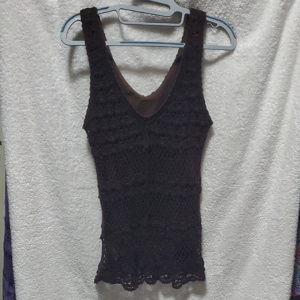 Dark Brown Croched Sleeveless Top